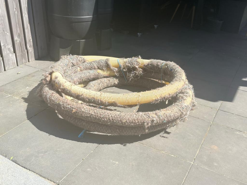 Martens drainagebuis kokosrol Ø 80 mm ca 15 meter, Doe-het-zelf en Verbouw, Buizen en Afvoer, Gebruikt, 2 tot 4 meter, Ophalen of Verzenden