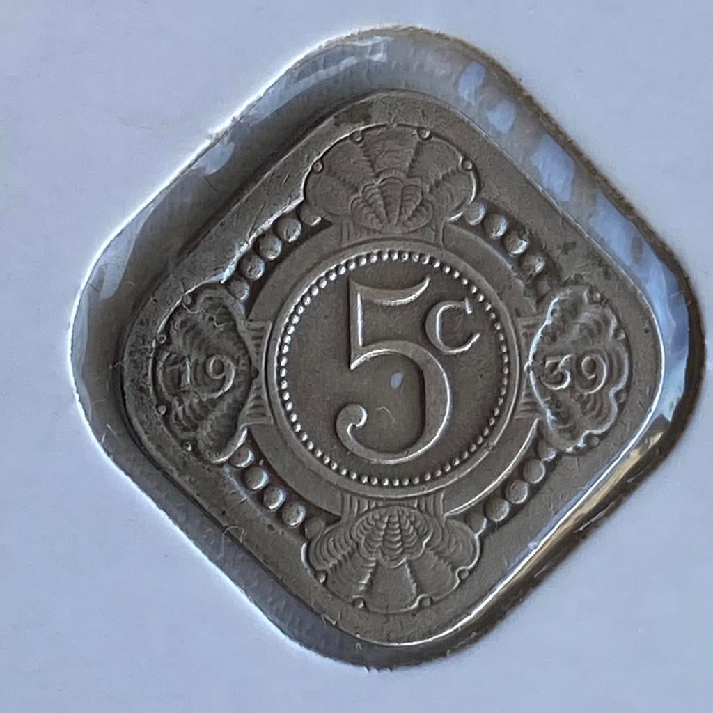 5 Cent / Vierkante Stuiver uit 1939 van Wilhelmina, Postzegels en Munten, Munten | Nederland, Verzenden, Koningin Wilhelmina, 5 cent