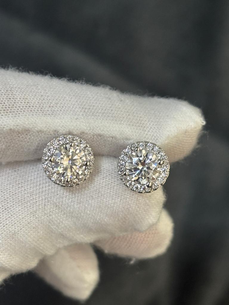 Moissanite Halo Stud Earrings 925 Silver, Sieraden, Tassen en Uiterlijk, Oorbellen, Nieuw, Ophalen of Verzenden, Met edelsteen
