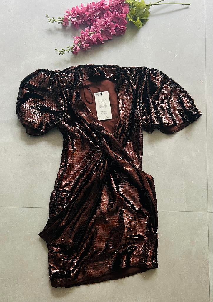 Glitterjurk, Maat 38/40 (M), Bruin, Nieuw, Ophalen of Verzenden