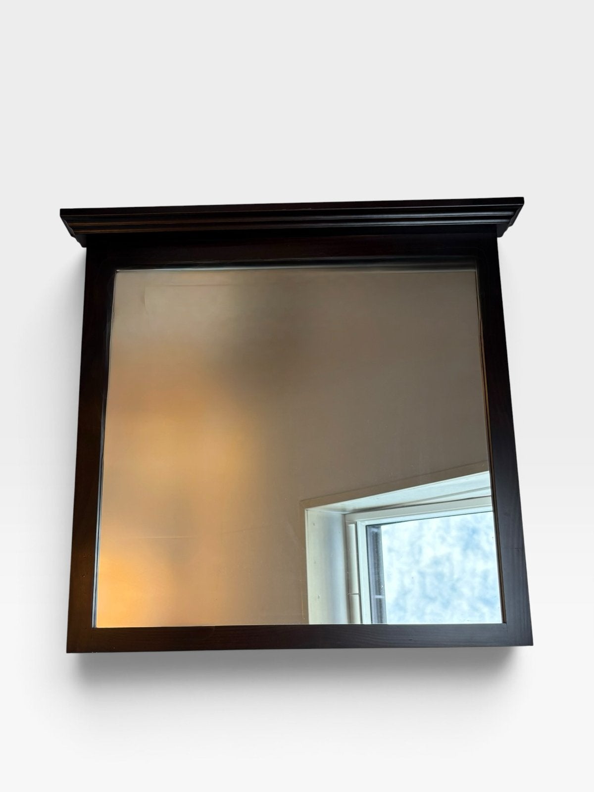 Ophangspiegel donker hout 80x76 cm, Ophalen, Gebruikt, 75 tot 100 cm, Minder dan 100 cm