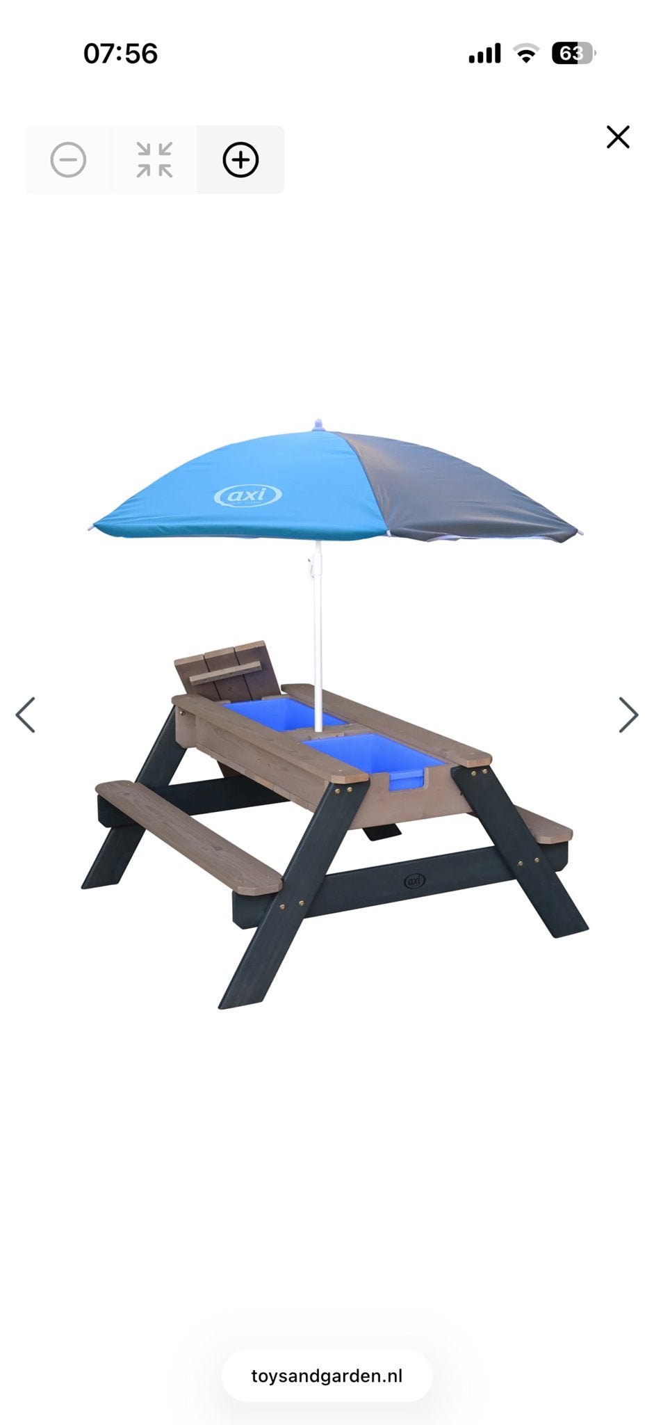 Nieuw in doos! Axi Nick Zand & Water Picknicktafel Parasol, Kinderen en Baby's, Speelgoed | Buiten | Speeltoestellen, Ophalen