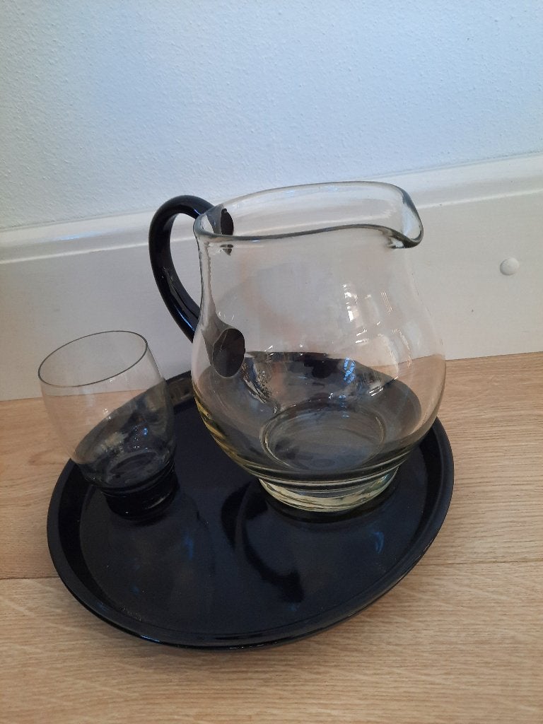 Oude set waterkaraf met glas en dienblad, Antiek en Kunst, Ophalen of Verzenden