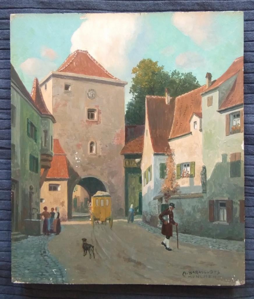 Max Barascudts 1869-1927 olieverf op paneel, Ophalen of Verzenden