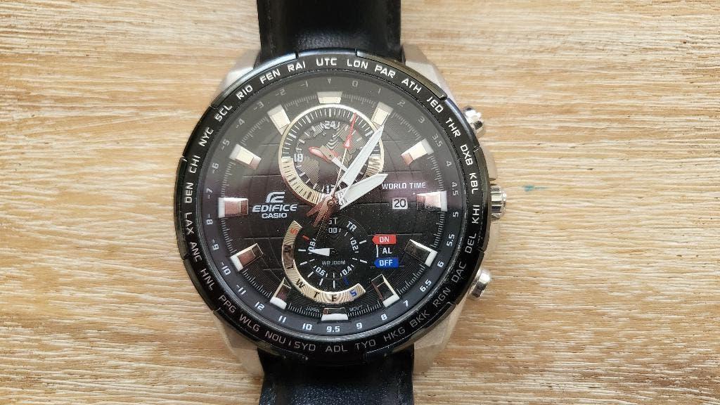 Casio Edifice World Time, Casio, Leer, Staal, Polshorloge