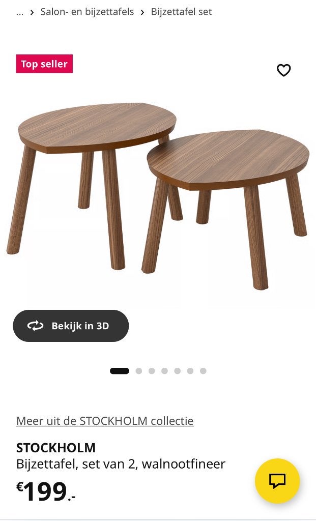 Stockholm bijzettafel 2x, Minder dan 55 cm, Rond, Nieuw, Ophalen