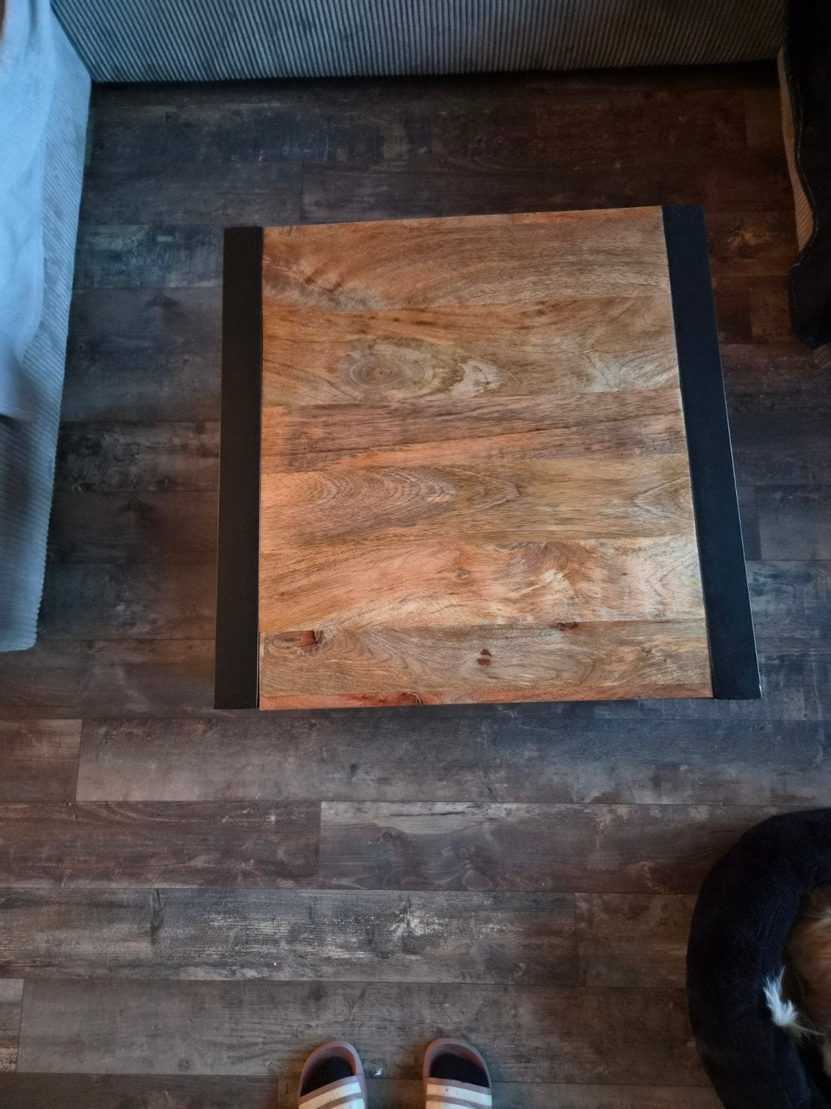 Bijzettafel/Salontafel van hout en metaal, Gebruikt, Vierkant, Hout, 55 tot 75 cm