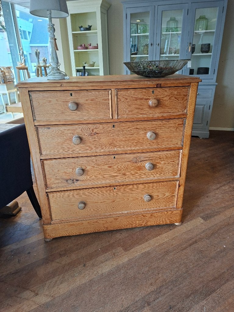 Prachtige oud grenen ladekast, Ophalen, Gebruikt, 100 tot 150 cm, 5 laden of meer