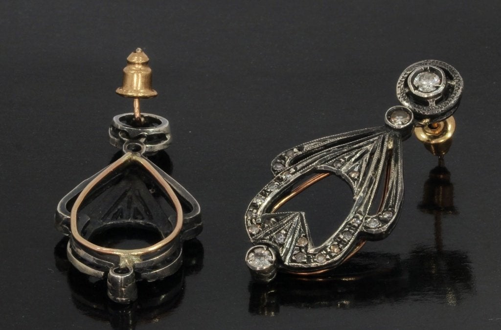 Diamanten fraai antiek set 14k oorbellen goud dames briljant, Sieraden, Tassen en Uiterlijk, Ophalen of Verzenden, Goud, Oorbellen