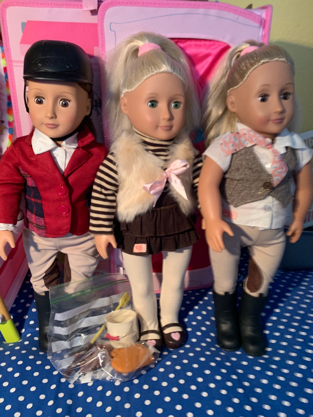 3 Our Generation poppen samen €35,-, Kinderen en Baby's, Speelgoed | Poppen, Ophalen of Verzenden, Zo goed als nieuw, Babypop