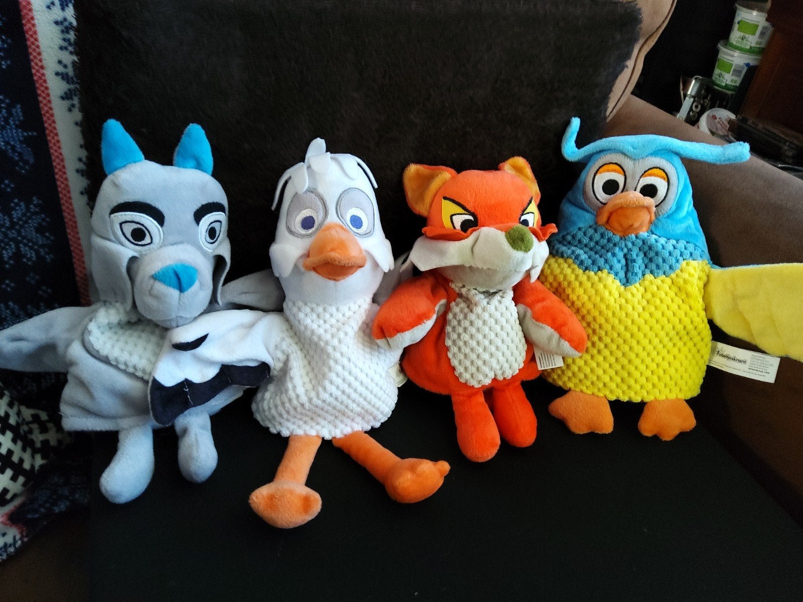Fabeltjeskrant handpoppen: Meneer de Uil, Zoef de Haas, et, Gebruikt, Overige merken, Overige karakters, Grijs