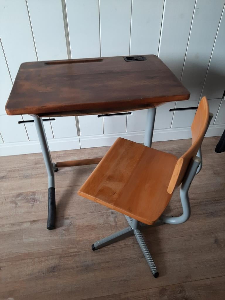 Bureau schoolbank kind retro vintage kinderkamer, Ophalen, Gebruikt, Tafel(s) en Stoel(en)