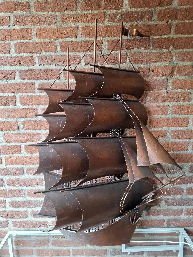 Curtis Jere stijl metalen Schooner schip wandlamp muurkunst, Antiek en Kunst, Antiek | Lampen, Ophalen