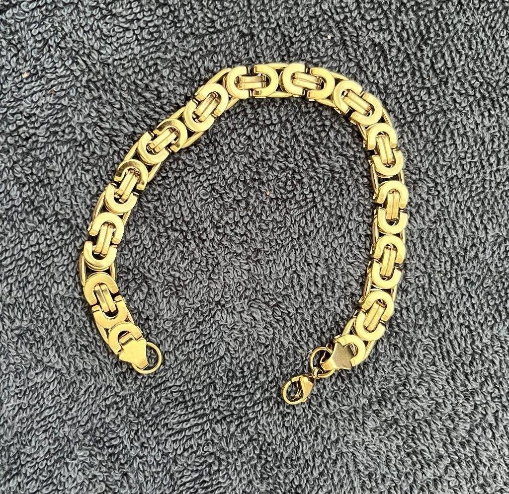 Armband Platte brede Koningsschakel Goud verguld 22 CM NIEUW, Ophalen of Verzenden, Nieuw, Goud, Overige materialen