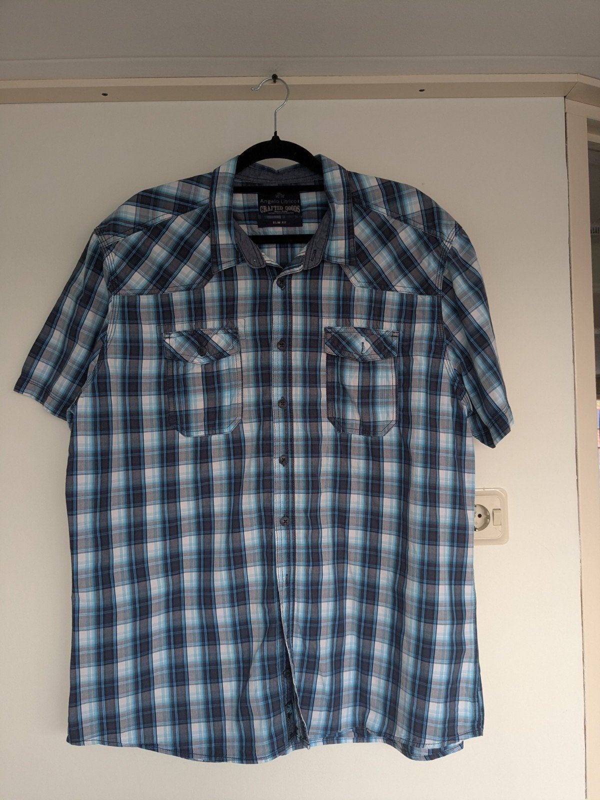 Angelo Litrico Geruit Slim Fit Overhemd XXL, Ophalen of Verzenden, Blauw, Angelo Litrico, Halswijdte 43/44 (XL)