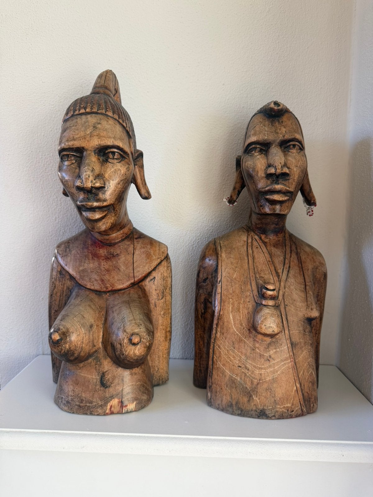 Set antieke masai beelden, afrika, Gebruikt, Ophalen of Verzenden, Hout, Handgemaakt