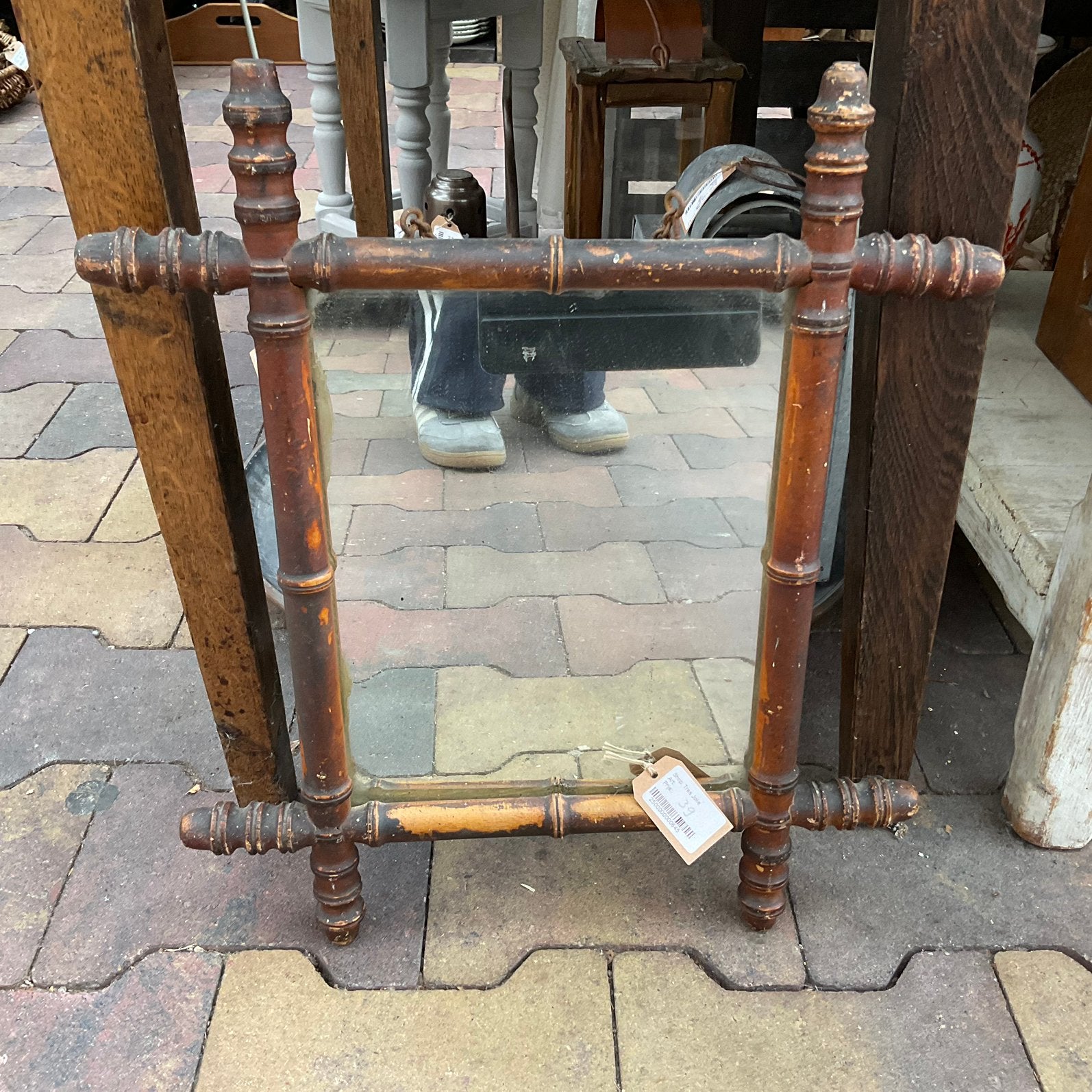 Antieke bamboe spiegeltje rond 1900 *floor epe*, Ophalen of Verzenden, Rond, Minder dan 50 cm