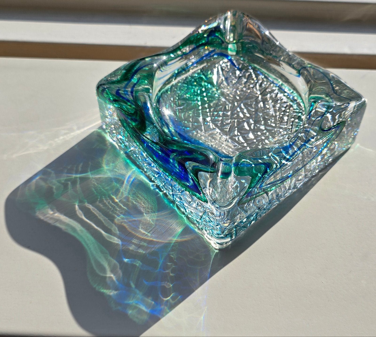 Vintage Murano Asbak – Blauw Groen – 1075 gram – Jaren 60/70, Antiek en Kunst, Antiek | Glas en Kristal, Ophalen of Verzenden