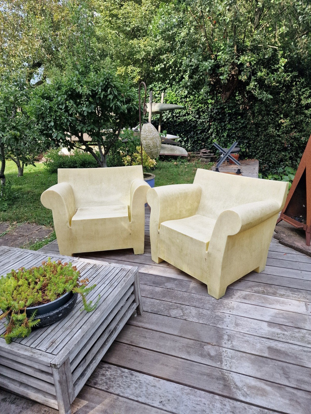 Kartell Bubble club fauteuils 2 gele, Ophalen, Kunststof