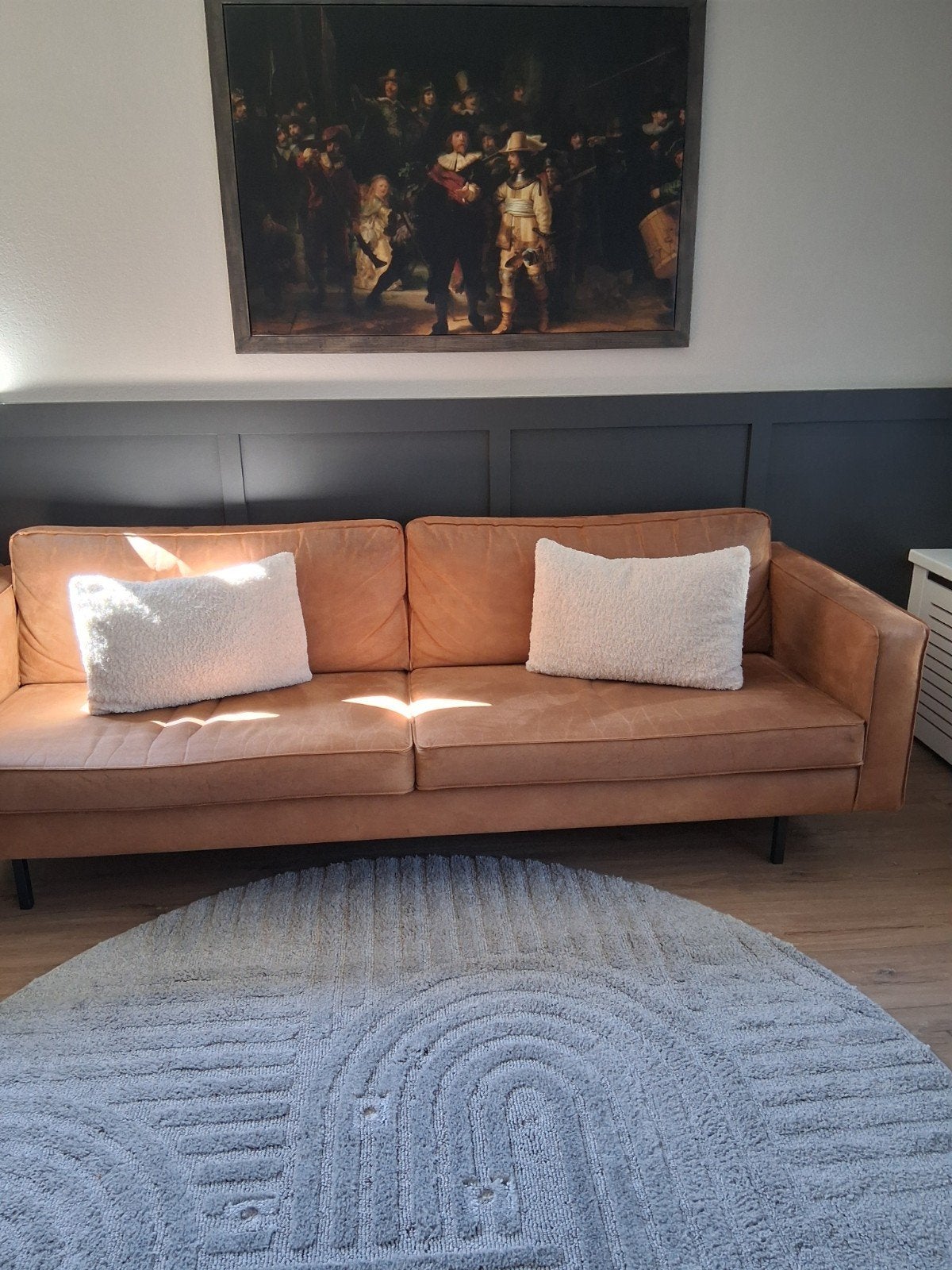 bank 2,5 zits cognac, Ophalen, 75 tot 100 cm, Driepersoons, 200 tot 250 cm