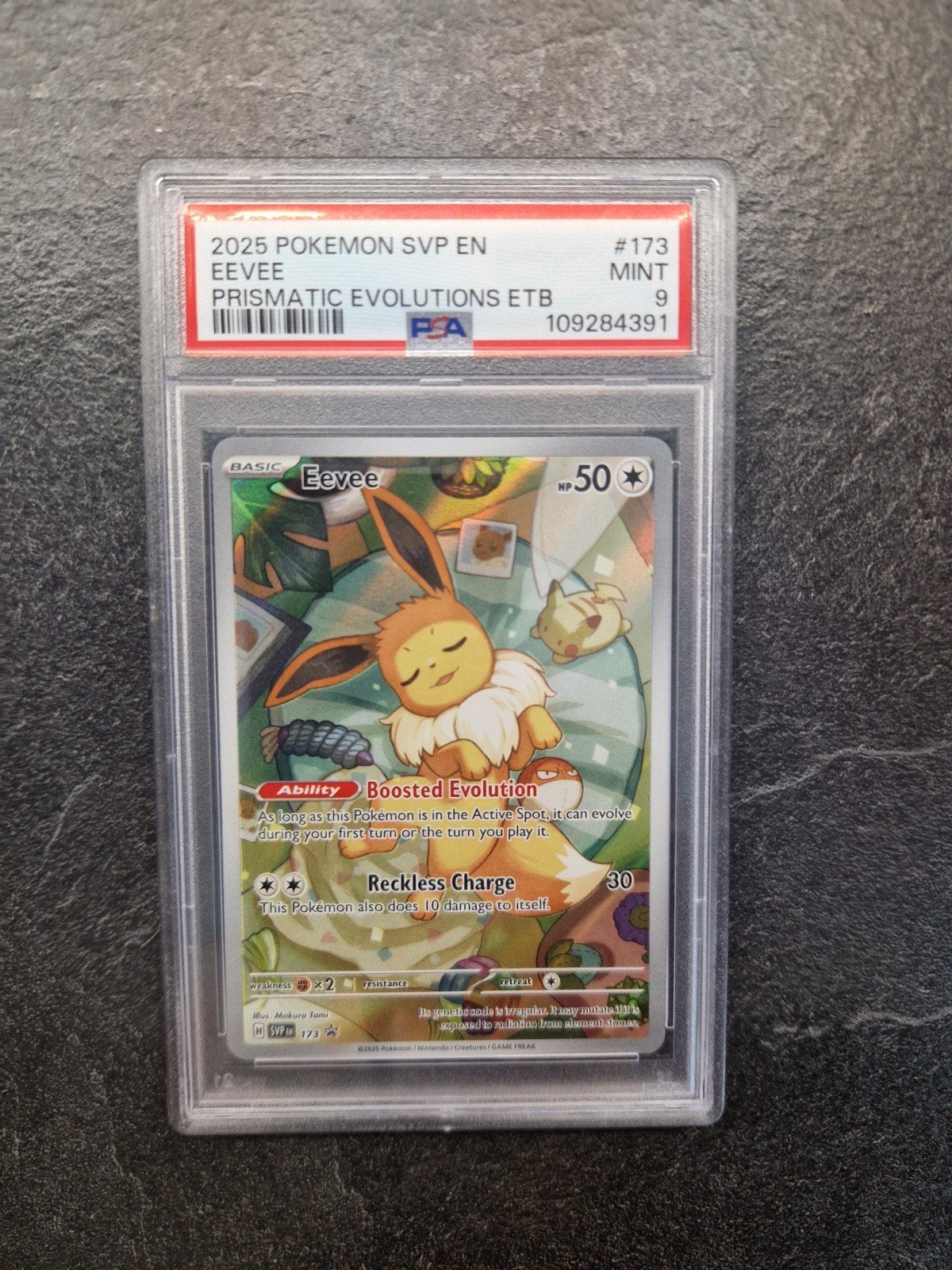 Eevee Prismatic ETB Promo 173 PSA 9 Mint #2, Ophalen of Verzenden, Nieuw, Losse kaart, Foil