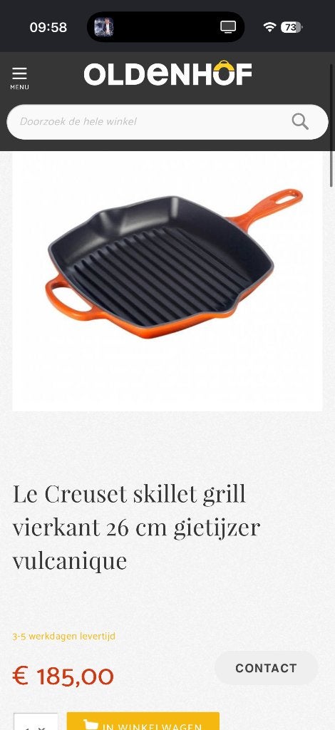 le creuset skillet grill 26 cm gietijzer oranjerood, Gietijzer, Overige typen, Met handvatten, Le Creuset