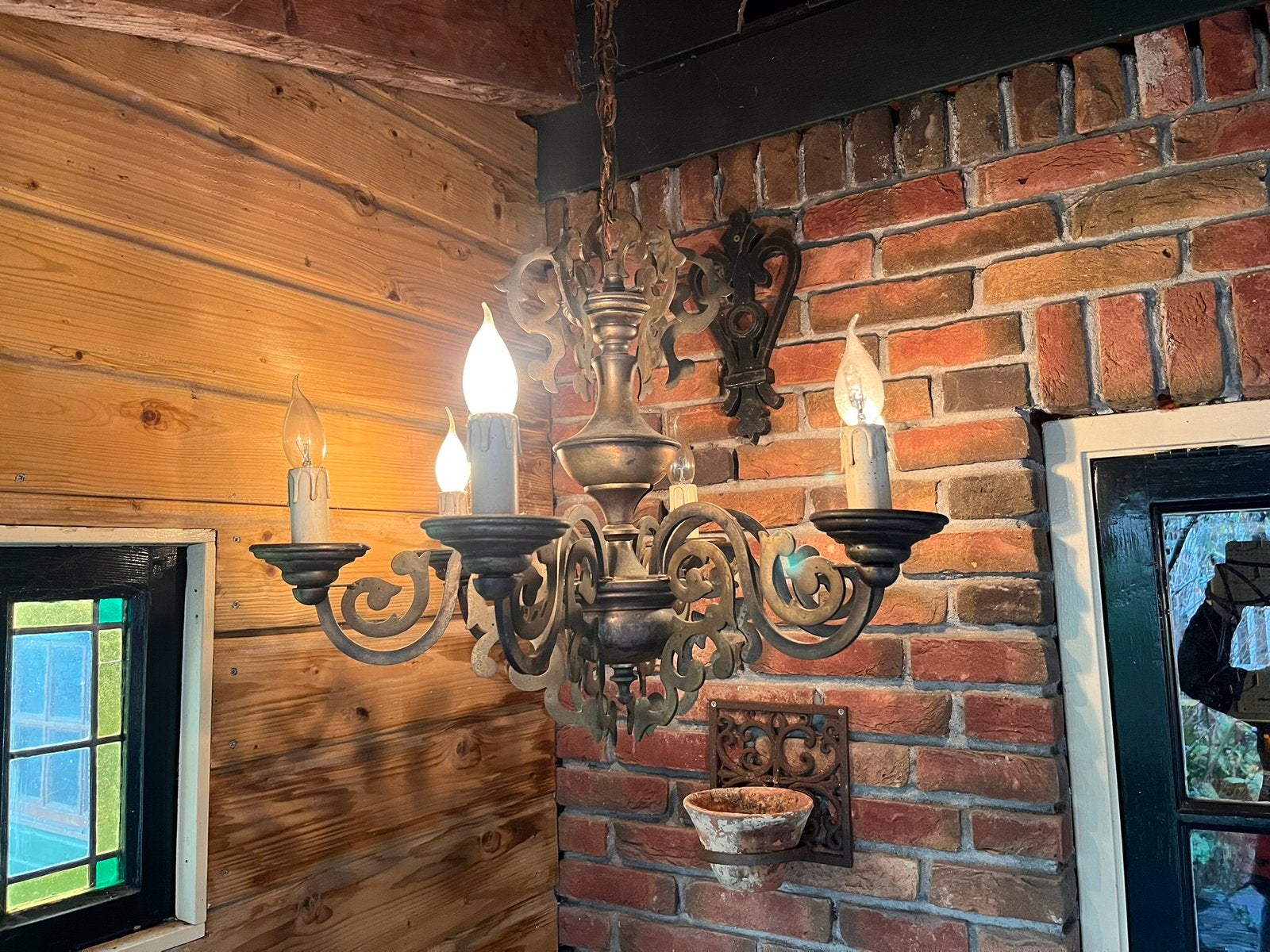sfeervolle vintage kroonluchter, hanglamp €10, Ophalen of Verzenden, Gebruikt, Metaal