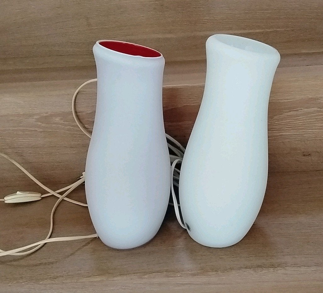 Vintage Mylonit tafellamp Ikea, 31cm, wit en rood, prijs p.s, Huis en Inrichting, Ophalen of Verzenden, Gebruikt, Glas