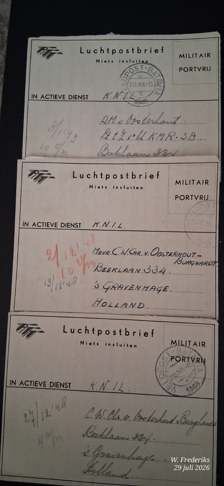 3 Veldpostbrieven Batavia 1948, Ophalen of Verzenden, Envelop