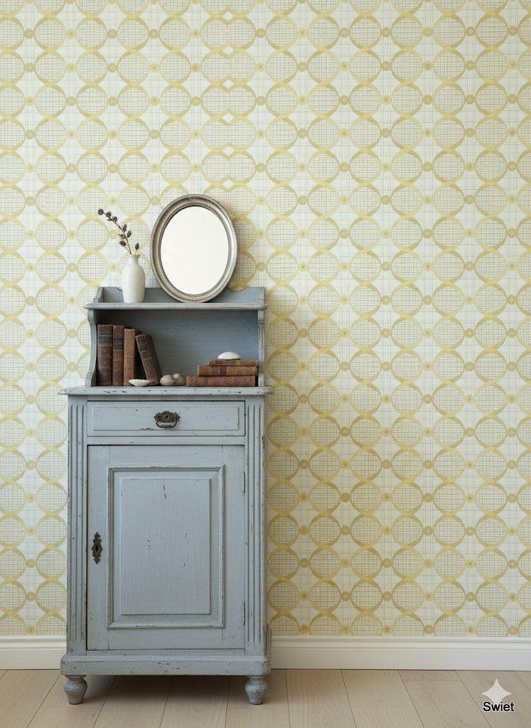 14070 groen retro cirkel behang 70s funkywalls Swiet, Verzenden, Minder dan 10 m², Geel
