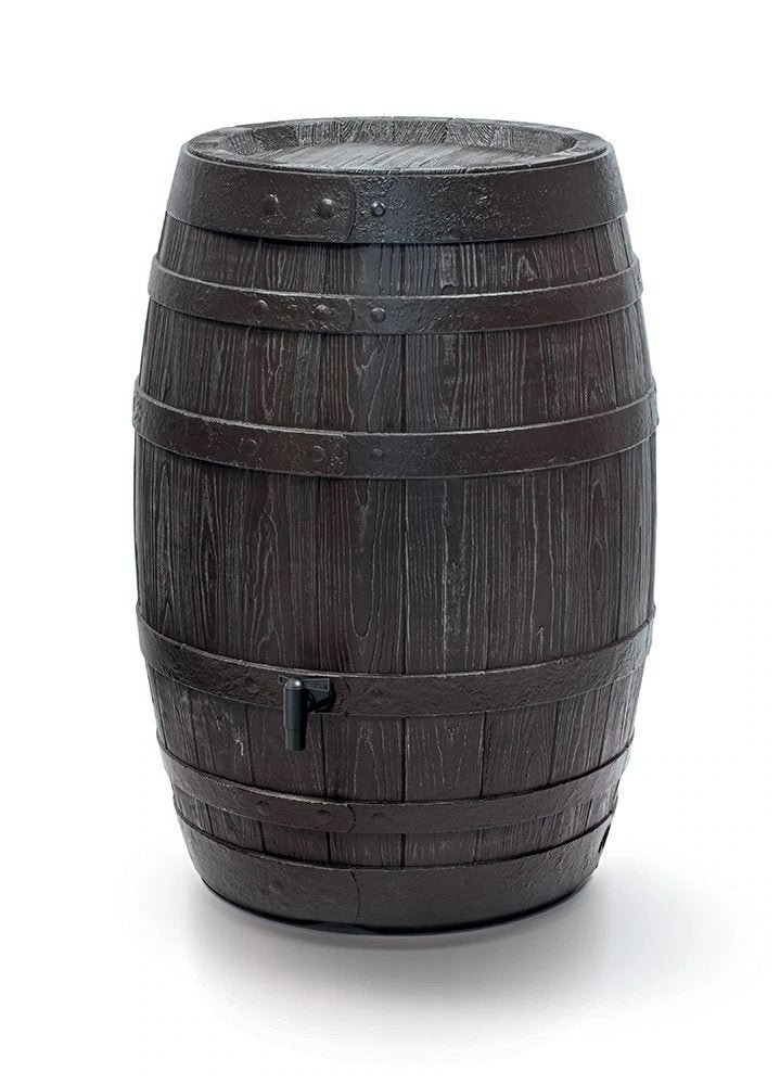 Regenton Bruin met houteffect, Ophalen, Kunststof, Met kraantje, 150 liter of meer