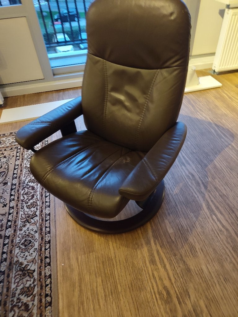 Leren Draaifauteuil bruin, Huis en Inrichting, Ophalen, Gebruikt, 50 tot 75 cm, Leer