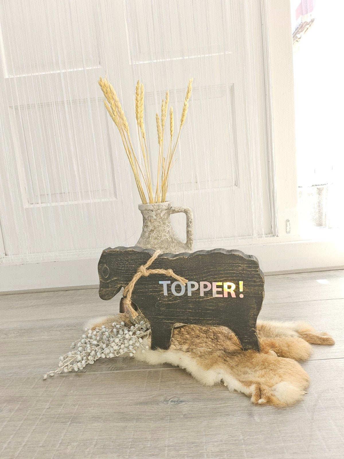 Houten schaap decoratie met bel - Landelijke stijl, Hout, Zwart, Verzenden, Landelijk