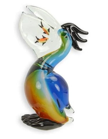 Pelikaan van glas met visjes in de bek 26,1x15,2x9,5, Ophalen of Verzenden