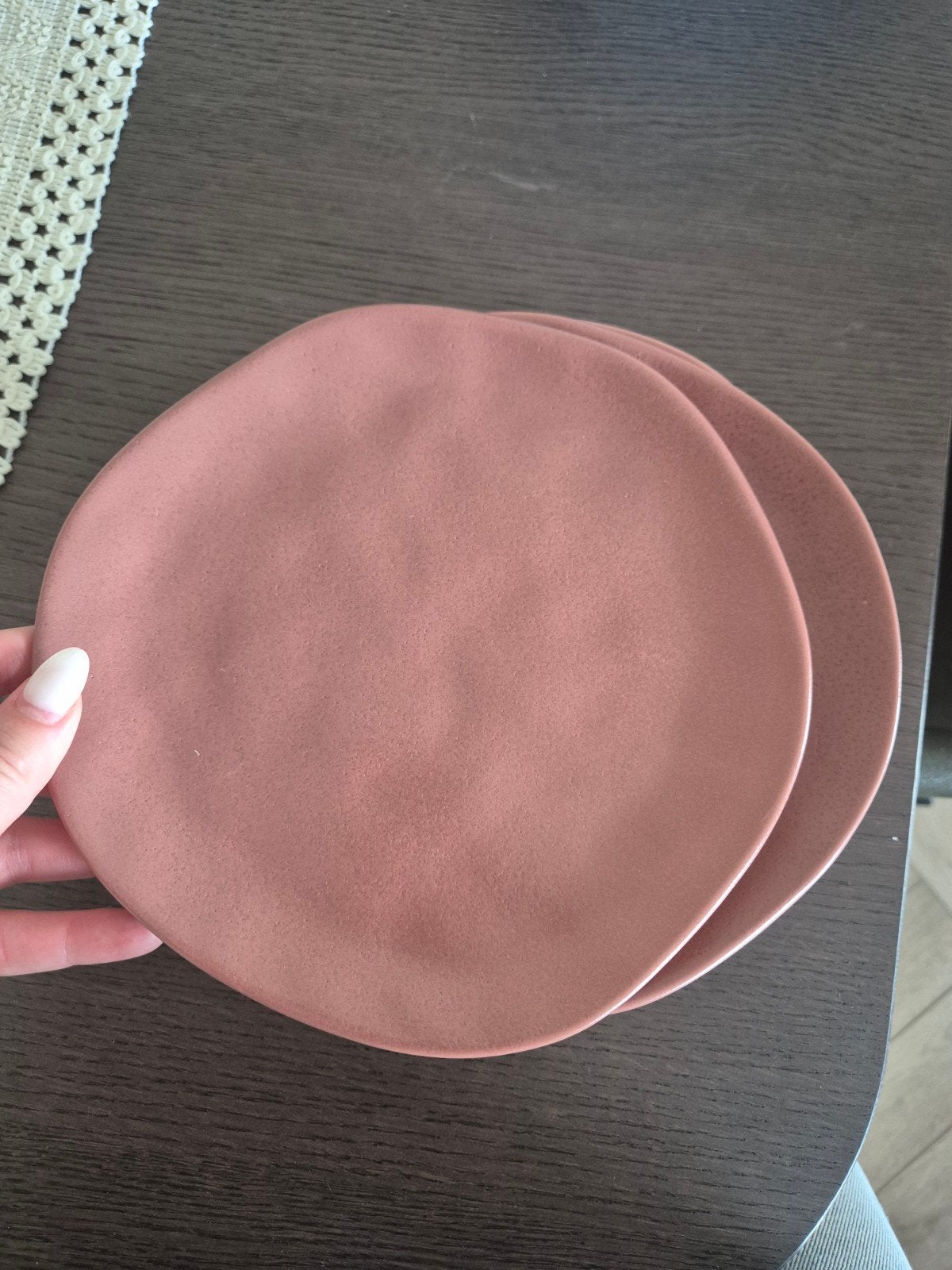 Set van 6 roze borden, zo goed als nieuw, Ophalen, Keramiek, Zo goed als nieuw, Bord(en)