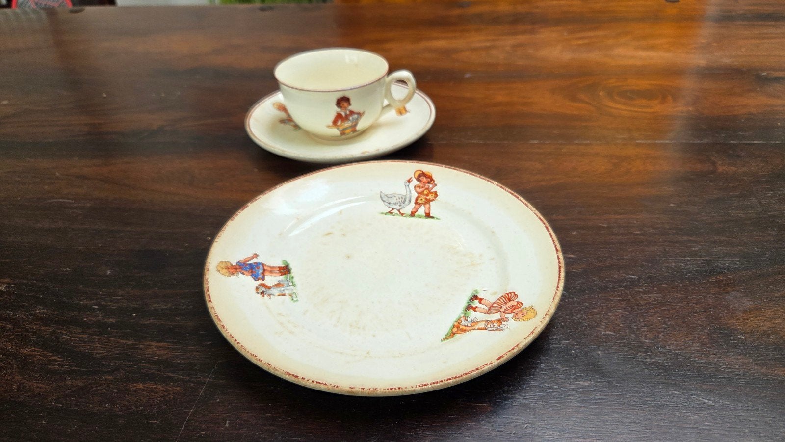 Antiek Kinder Servies - Kop, Schotel en Bord, Ophalen of Verzenden