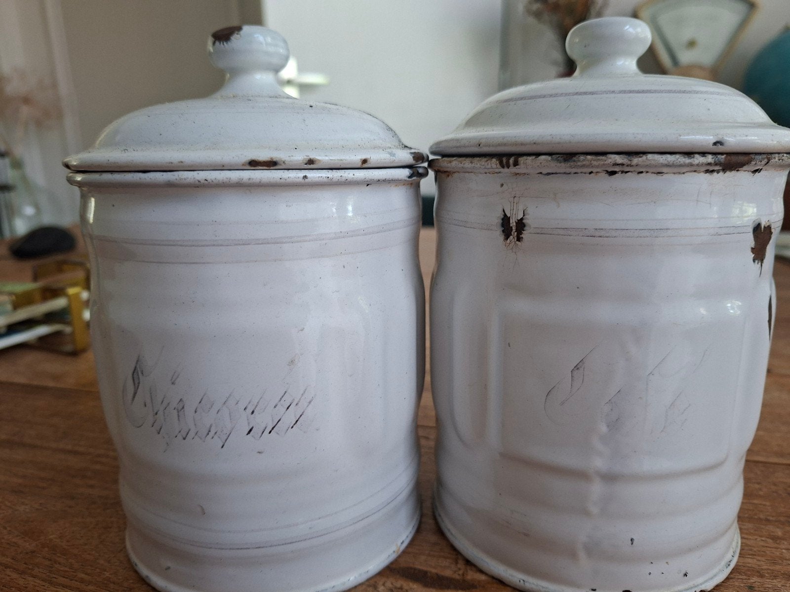 2 Brocante Franse Emaille Keukenpotten, Antiek en Kunst, Ophalen of Verzenden
