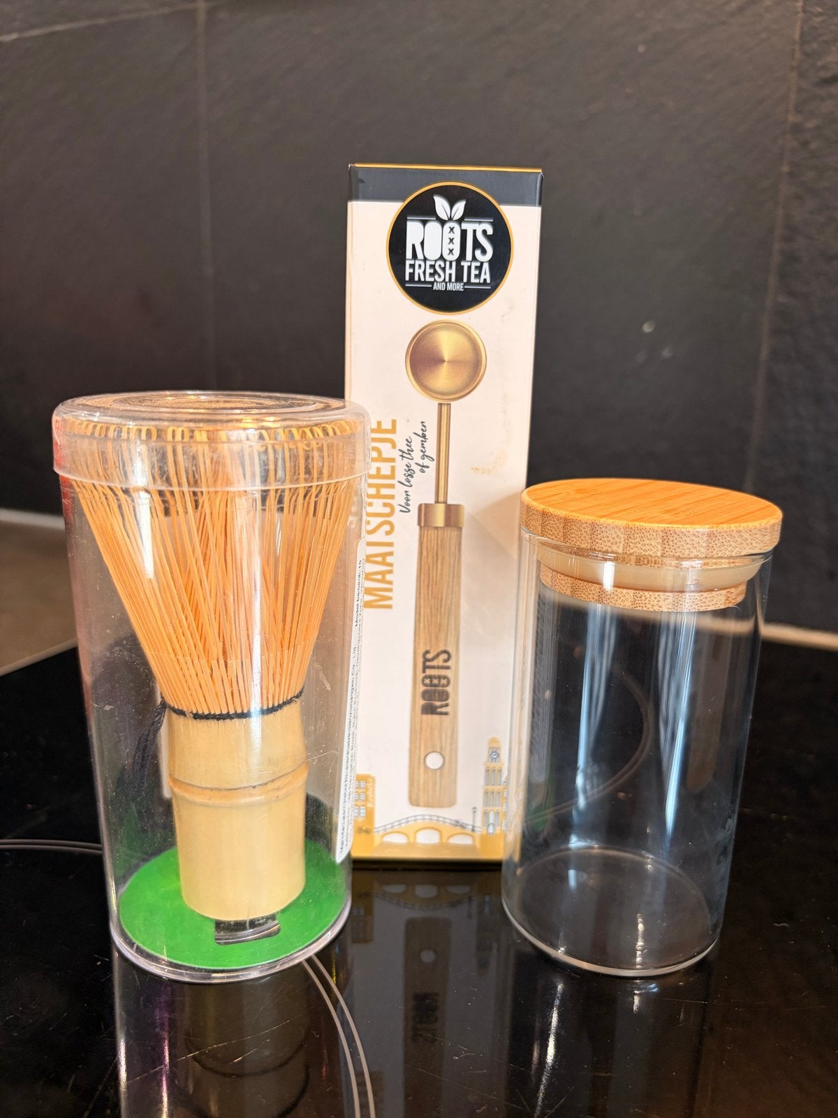 Mini matcha set - bamboe klopper, lepel en voorraadpot, Overige typen, Hout, Ophalen of Verzenden, Zo goed als nieuw