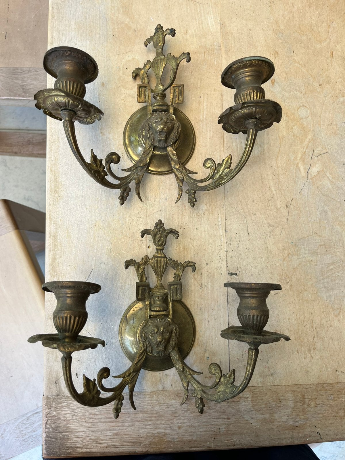 Antieke brons/messing muurkandelaars, Antiek en Kunst, Verzenden, Koper of Brons