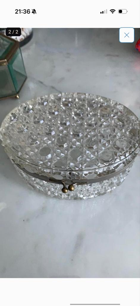 Vintage Kristallen Sieradendoosje met Metalen Sluiting, Antiek en Kunst, Antiek | Glas en Kristal, Ophalen of Verzenden