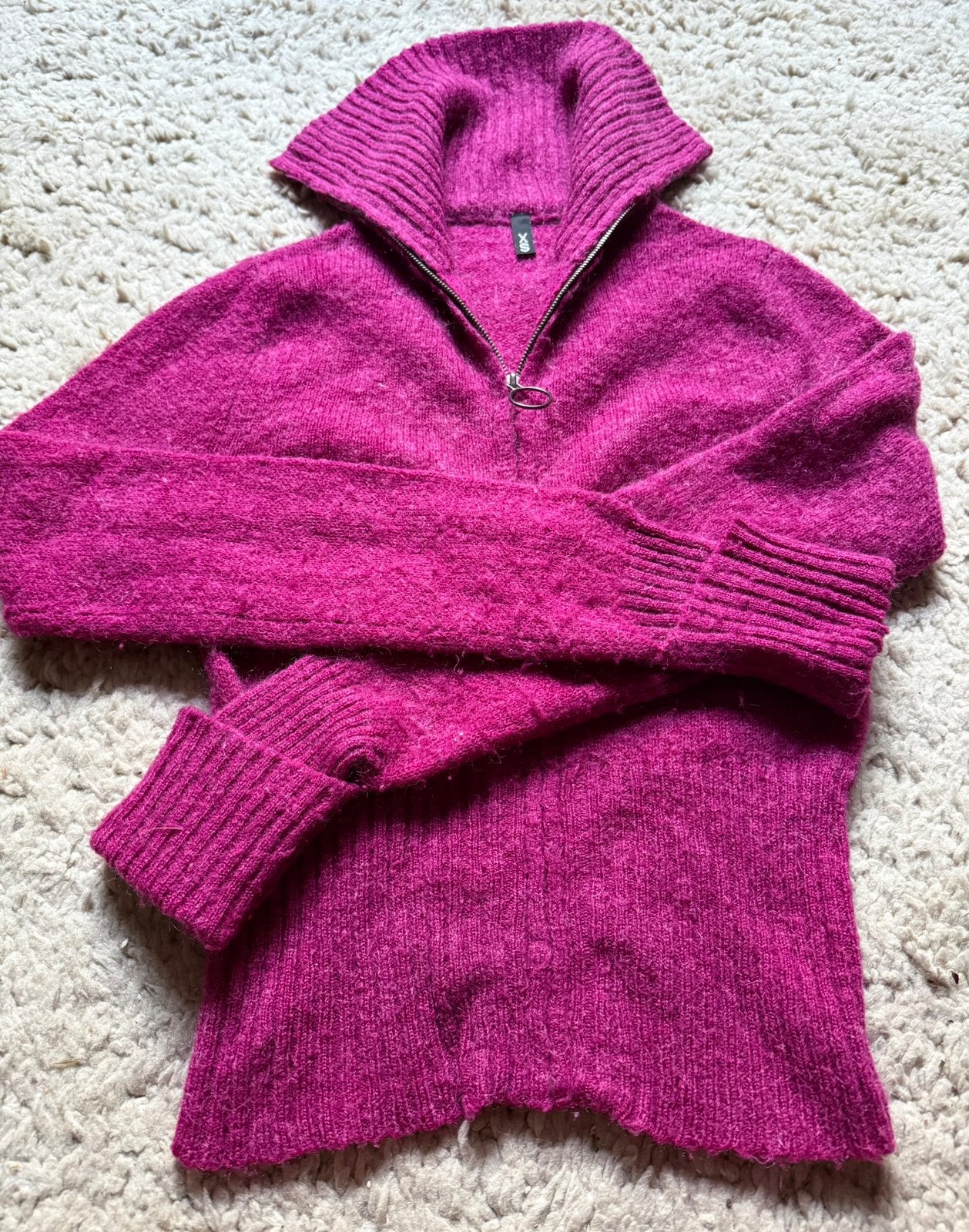 Zachte -door wol en mohair- trui met rits, Ophalen of Verzenden, Gedragen, Maat 34 (XS) of kleiner, Roze