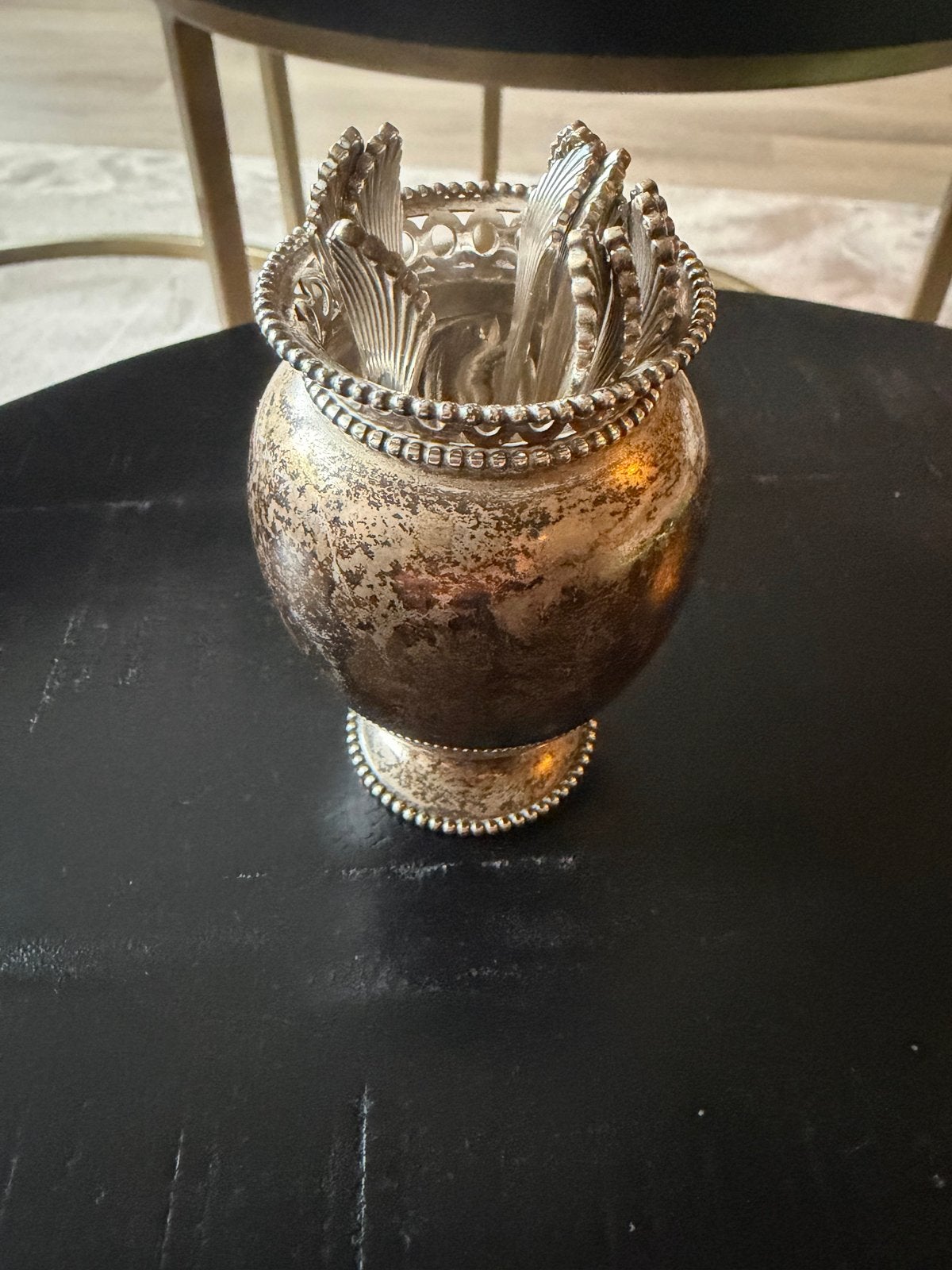 Antieke zilveren lepelvaas met 11 lepels 1916, Ophalen, Zilver