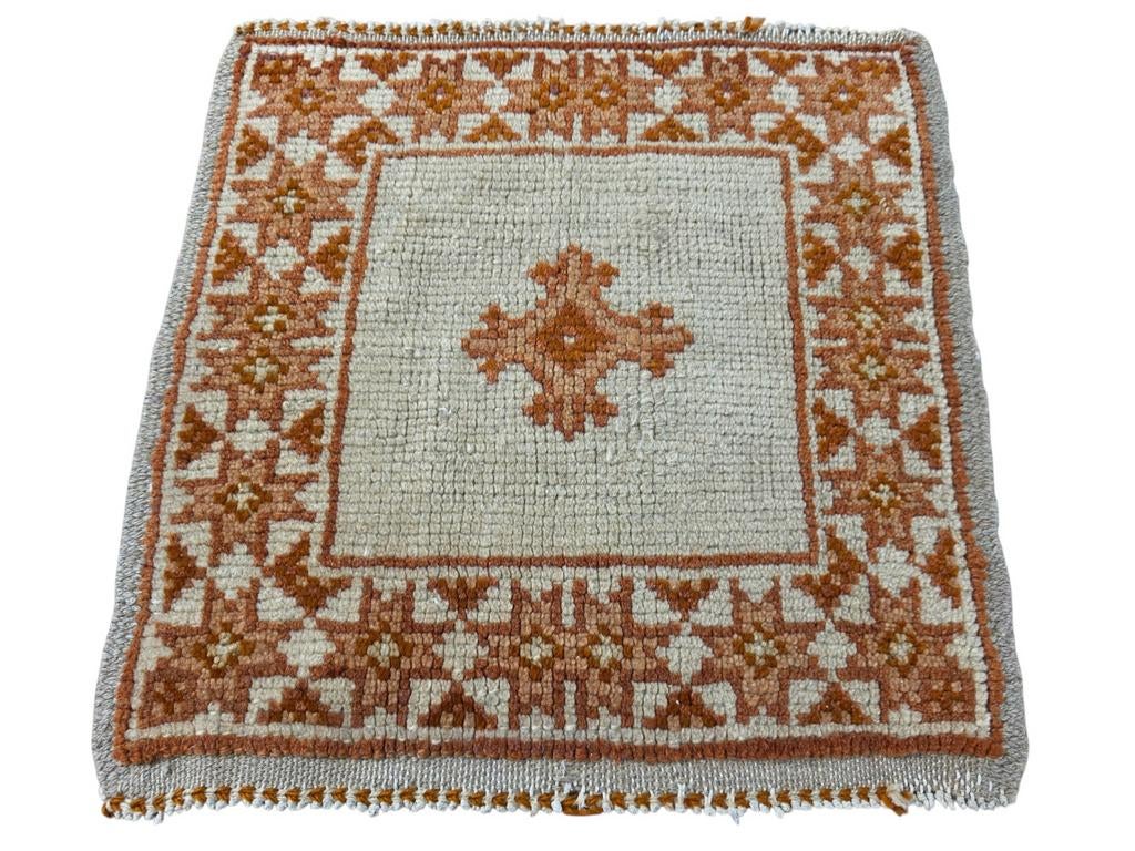 Handgeknoopt oosters wol mini Tunis tapijt vierkant 40x43cm