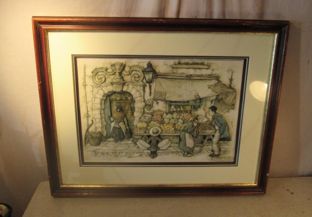 Mooi Grote 3dimensionale Prent - Groeten en Fruit - Pieck, Ophalen of Verzenden, 50 tot 75 cm, Oorspronkelijke maker, 50 tot 75 cm