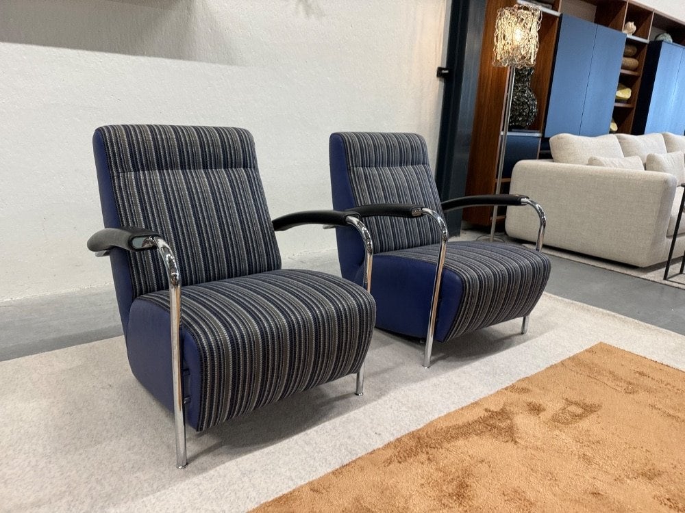 2 Leolux Scylla Fauteuil hoog Belluno stof Blauw Stoel, Leolux, Info@leolux.nl, 75 tot 100 cm, Ophalen of Verzenden