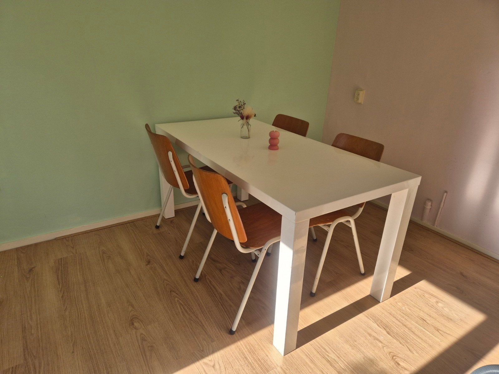Vintage retro rettafel met 4 stoelen - eethoek 4 personen, Gebruikt, 50 tot 100 cm, 150 tot 200 cm, Vier personen