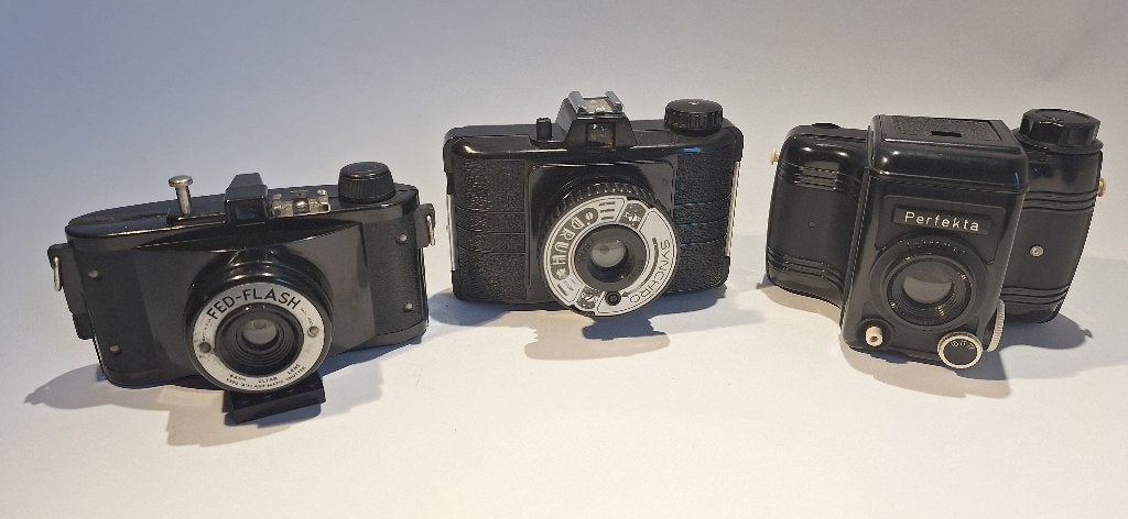 Drie mooie bakelieten fototoestellen, Ophalen of Verzenden, Gebruikt, Compact, Overige Merken
