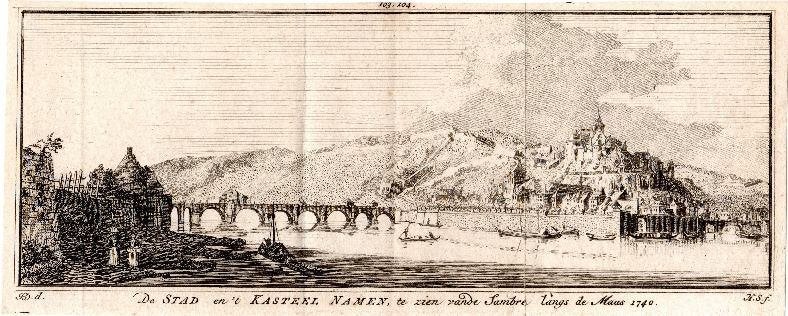 Gravure De Stad en 't Kasteel Namen Belgie 1740 Spilman, Verzenden, Stadsgezicht, Gravure, Origineel