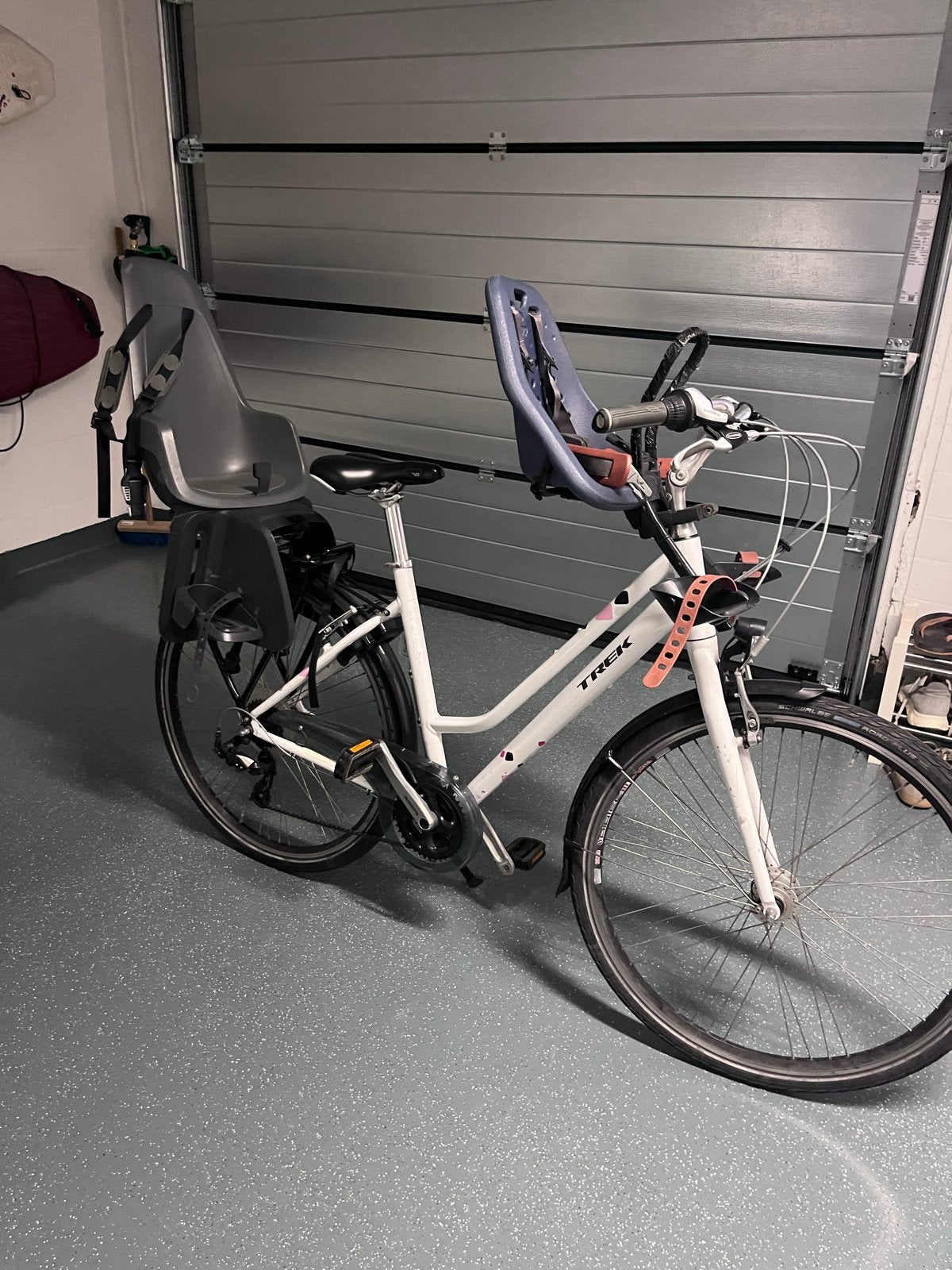Trek damesfiets met kinderzitjes, Fietsen en Brommers, Fietsen | Dames | Damesfietsen, Gebruikt, Velgrem, Versnellingen, 50 tot 53 cm