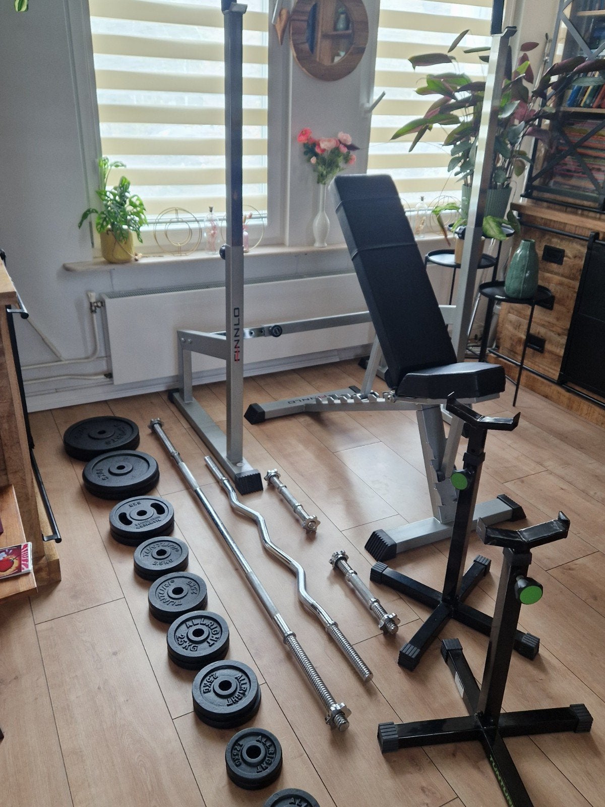 compleet fitness set, Sport en Fitness, Fitnessmaterialen, Ophalen, Zo goed als nieuw, Fitnessbank